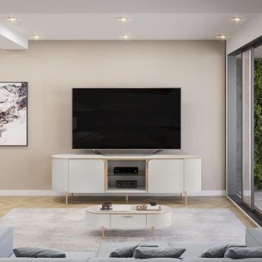 Imagem de Bancada Decorativa TV 65" Deep 2 Portas Prateleira Vidro Bali G18 - Gr