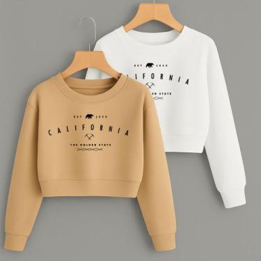 Imagem de Kit com 2 Cropped Moletom Estampa California Golden State Modinha Inve