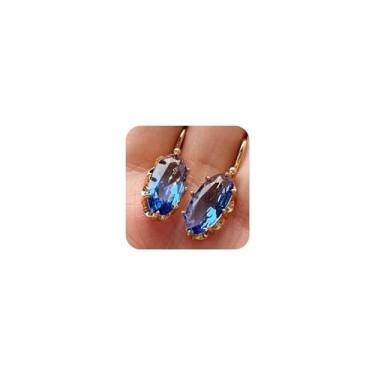 Imagem de Brincos de argola de cristal multicoloridos para mulheres banhado a ouro 14K brincos de argola hipoalergênicos vintage azul celeste pedra preciosa zircônia oito ganchos de orelha (azul royal)