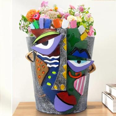 Imagem de Mrlikale Vasos de rosto abstrato, vaso de cabeça exclusivo com orifício de drenagem para plantas de interior e suculentas, vaso de flores de 16,5 cm pintado à mão para decoração de arte externa e