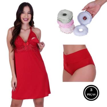 Imagem de Combo Camisola Amamentação Renda + Rosquinha para Seios + Calcinha Tha