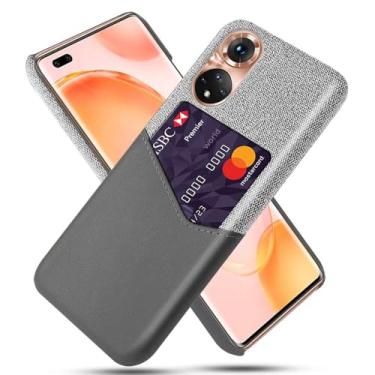 Imagem de Capa para Honor 50 SE,Anti-deslizamento,Proteção contra quedas de 360°,Resistência à impressão digital,Tela e caso de couro PU com 1 slot de cartão atrás-Gray