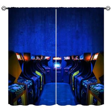 Imagem de KANEPE Cortinas de videogame, tratamentos de janela blecaute retrô para sala de jogos de fliperama, cortinas com isolamento térmico com bolso para varão, conjuntos de 2 painéis para quarto de crianças