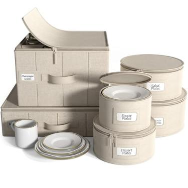 Imagem de Sorbus Conjunto de 6 peças de recipientes de armazenamento da China – Organizador de louça de concha rígida para pratos, copos, canecas e pires (serve para 12) com protetores de feltro para