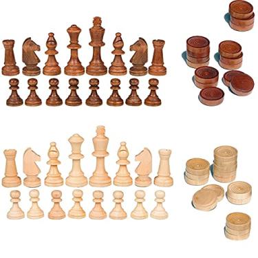 Imagem de NiSotieb Peças de xadrez de madeira/peças de xadrez de madeira apenas sem tabuleiro, para substituição de peças faltantes de 8,89 cm, figura King Chess Pieces (9 cm)