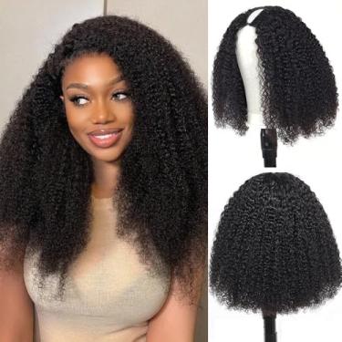 Imagem de Easicontour Perucas de cabelo humano em V com cordão, pronto para usar, sem cola, cabelo humano encaracolado afro, atualização de 200% densidade, 66 cm, peruca em V, saudável sem perder a cor natural