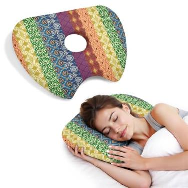 Imagem de BVOKQUC Travesseiro de piercing de orelha para dormir de lado, travesseiros com furos para dor de ouvido, travesseiro de donut para adultos, CNH, alívio de dor de ouvido, almofada de pressão e