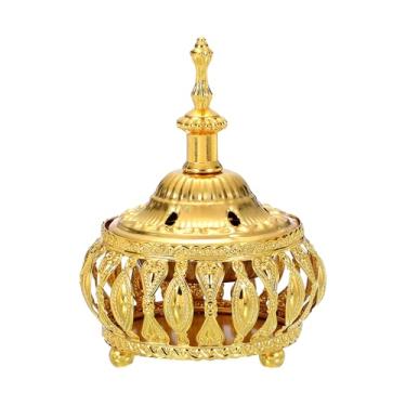 Imagem de PATIKIL Suporte de incenso, 13 x 10 cm, queimador de incenso de carvão vegetal, suporte de resina para aromaterapia de spa de ioga, decoração de casa e uso de igreja, dourado