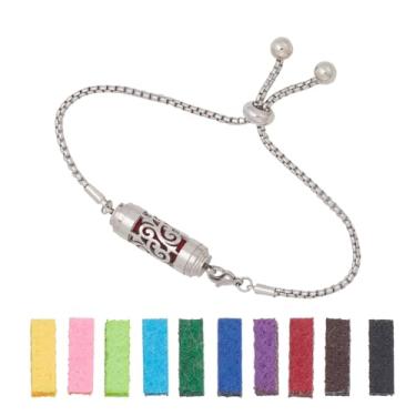 Imagem de arricraft Pulseira difusora de óleo essencial, pulseira deslizante de coluna ajustável de aço inoxidável de 23 cm de comprimento com 10 almofadas de refil para o Dia das Mães, Dia dos Namorados