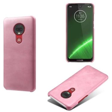 Imagem de Capa para MOTO G7 Plus,Proteção contra quedas,Casca de volta de cor sólida simples,Design de couro de imitação de plástico-Pink
