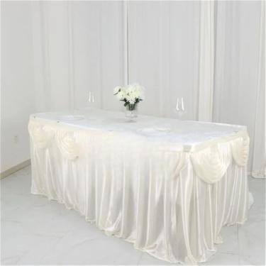 Imagem de Saia de mesa de seda prateada de 3 metros, inclui cortina, toalha de mesa para banquete, saia para festa de casamento, decoração para eventos, marfim, 5,1 m de comprimento