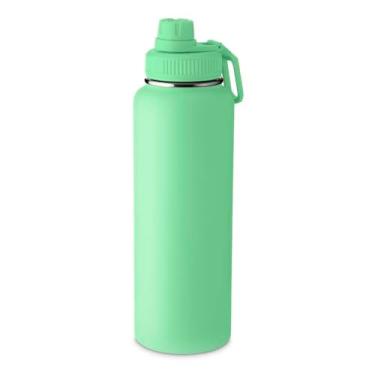 Imagem de Garrafa Térmica de Aço Inox, 1,2L, Parede Dupla, Verde Claro, com Alça