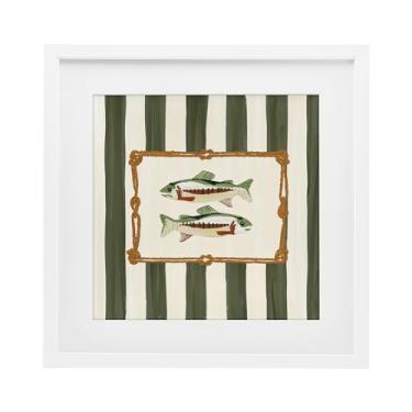 Imagem de Stupell Industries Impressão emoldurada branca de peixe marítimo com borda de corda design sob vidro por Veronica Lara, 33 x 33