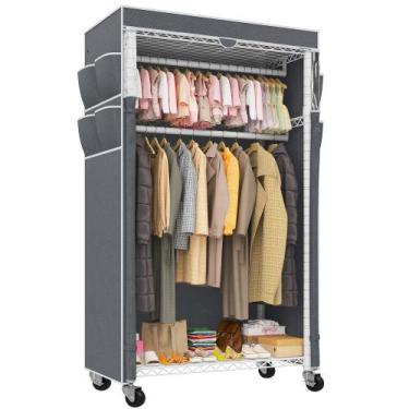 Imagem de Rack de roupas Raybee Heavy Duty com capa 35,5 x 15,7 x 79 cm branca