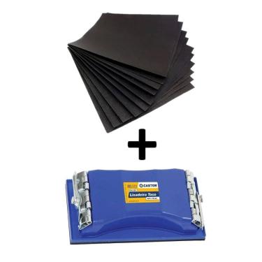 Imagem de Kit 10 Lixas D`Água Grão 80 + Lixadeira 8,5 X 16Cm Castor