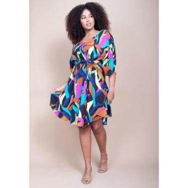 Imagem de Vestido Curto Caaxixá Viscose com Cordão na Cintura Estampa Aurora Urbana - M-Veste do 40 ao 42-Feminino