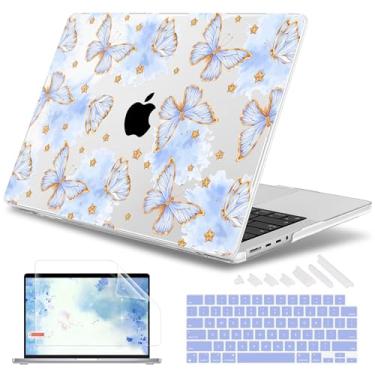 Imagem de May Chen Capa para MacBook Pro de 14 polegadas, modelos A2442 A2779 A2918 A2992 A3401 A3185 A3112 A3434, M1 M2 M3 M4 M5 Chip (versão 2021-2025), capa rígida de plástico com teclado Capa, borboleta