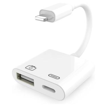 Imagem de rosyclo Adaptador de câmera Lightning para USB, certificado MFi USB 3.0 OTG conversor de cabo para iPhone/iPad compatível com leitor de cartão/pen drive/teclado/mouse branco