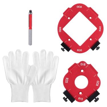 Imagem de 2 Peças Gabarito de Canto Roteador com 8 Tamanhos Raio, Liga Alumínio Guias de Roteador para Marcenaria com Luvas Antiderrapantes e Aparador Bordas para Projetos Móveis Faça Você Mesmo