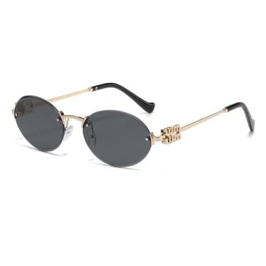 Imagem de Óculos de sol ovais com proteção solar, moda masculina e feminina, para viagem no verão, UV400, sem armação, redondos, da moda, preto C1, dourado