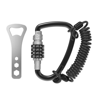 Imagem de UP Security Anel D de cadeado combinado com cabo retrátil, cadeado combo de 3 dígitos para capacete seguro, mochila, bagagem, anti-roubo, carrinho, scooter, armário de academia, cerca, viagem, uso ao