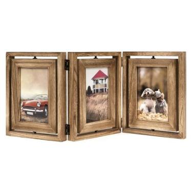 Imagem de Porta-retratos Emfogo Rustic Wood Hinged Triple 4x6