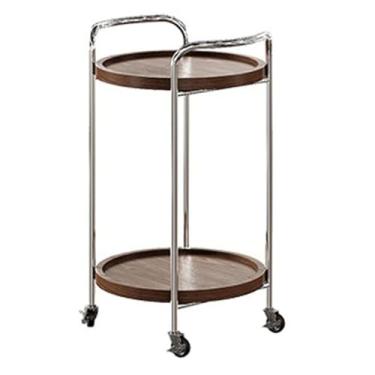 Imagem de Mesa de sala de estar retrô minimalista mesa lateral de sofá redonda prateleira móvel com rodas prateleira de canto carrinho de armazenamento mesa final (marrom)