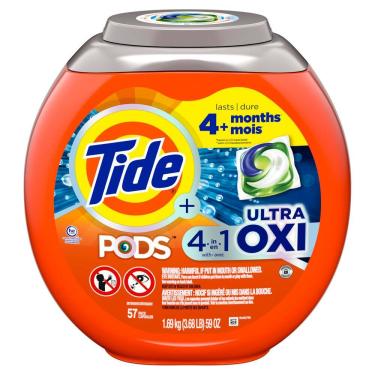Imagem de Detergente para roupa Tide PODS Liquid 4 em 1 Ultra Oxi 57 pacotes
