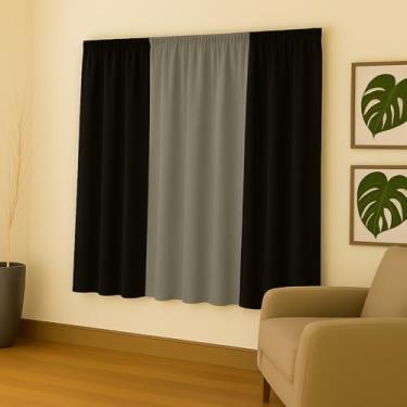 Imagem de Cortina Decorativa em Malha Gel, 2,00x1,70m, Poliéster, para Sala, Quarto e Escritório (PRETO/CINZA)