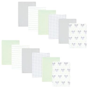 Imagem de Hudson Baby Pacote com 12 panos unissex de flanela de algodão, elefante frondoso, tamanho único