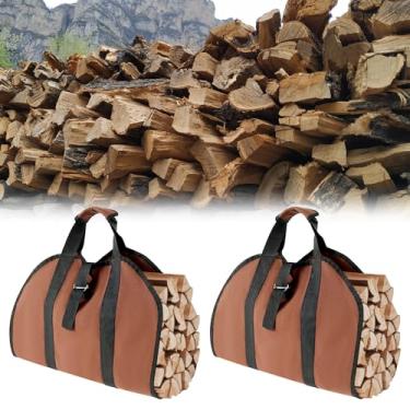 Imagem de 2 sacolas de lenha, bolsa de transporte de lenha de tecido Oxford com alças, bolsa de lenha de grande capacidade, bolsa de transporte fácil de empilhar lenha ajustável para lareira e acampamento