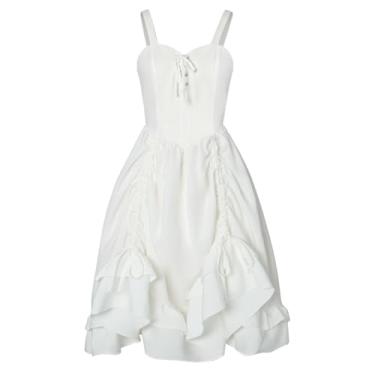 Imagem de Abaowedding Vestido feminino renascentista vitoriano sem mangas com cadarço vestido de fantasia branco pequeno