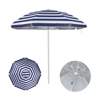 Imagem de Guarda Sol Alumínio Articulado 2 Metros Sombreiro Praia Piscina Azul Listrado Mor