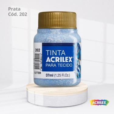 Imagem de Tinta acrilex para tecido glitter com 37ml prata