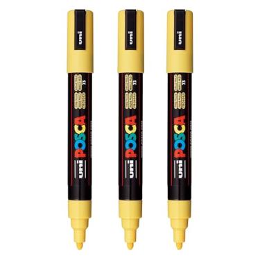 Imagem de posca Marcadores de tinta à base de água PC-5M, ponta média reversível (1,8-2,5 mm), amarelo palha, 3 unidades