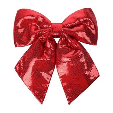 Imagem de IPENNY Topo de árvore grande com laço de Natal com glitter, acessórios festivos de laço para decorações de festa de guirlanda de árvore de Natal (vermelho, 35 x 38 cm)
