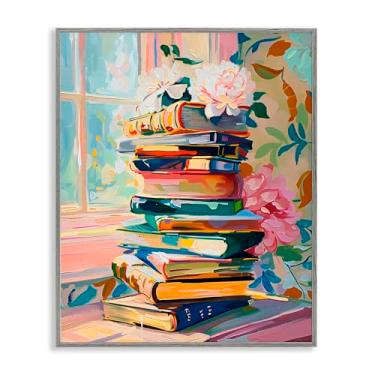 Imagem de Stupell Industries Vivid Bookstack by Window Gray Framed Giclee Art, design by Arlington Prints, 76 x 61 cm