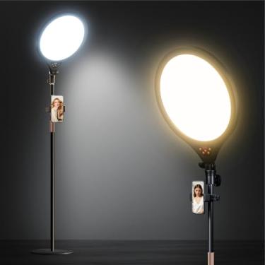 Imagem de Anel de luz com suporte e suporte de telefone, iluminação profissional de câmera LED de 35,5 cm para gravação de vídeo, kit essencial de criador de conteúdo de altura ajustável, anel de luz de selfie