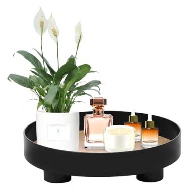 Imagem de Bandeja decorativa para decoração de mesa de café, organizador decorativo redondo de 30,5 cm, centros de mesa de cozinha, decoração moderna para banheiro, cozinha, suporte de vela (preto)