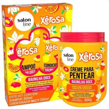 Imagem de Kit Salon Line Xêrosa Baunilha Doce: Shampoo e Condicionador 200ml + Creme Para Pentear 800g