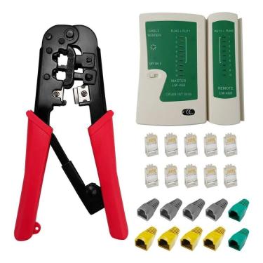 Imagem de 10X Alicate Crimpar Rj45 Com Catraca + Testador De Cabo + 10