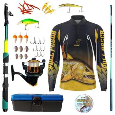 Imagem de Kit Blusa Pesca Masculina Mais Artigos Para Pescaria Vara Telescopica 