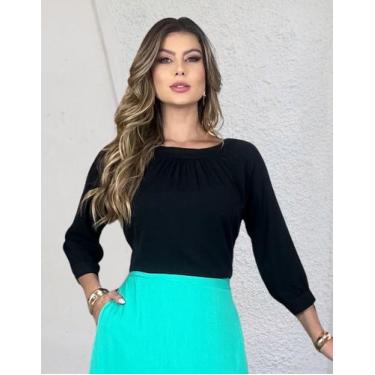Imagem de Blusa Feminina Elegante Detalhe Franzido Manga Ranglán 3/4 - Katyani M