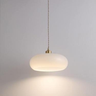 Imagem de Lustre Laranja Vidro Pendente Luminária Moderna Vidro Leite Pendente Iluminação para Ilha de Cozinha Nordic V-intage Ouro Grande Tambor Lustre para Sala de Jantar Quarto Restaurante Bar, Bra