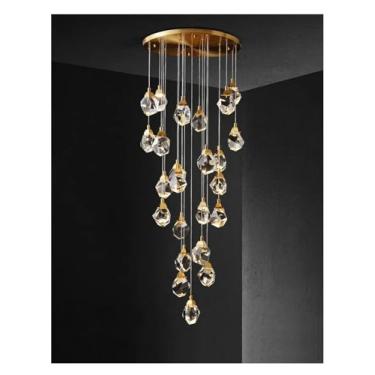 Imagem de Lustre de Cristal Diamante de Luxo Escada Grande Sala de Estar Hall Lustre Iluminação Decoração de Casa Dourada Lâmpadas de Cristal LED Luminária Lustre