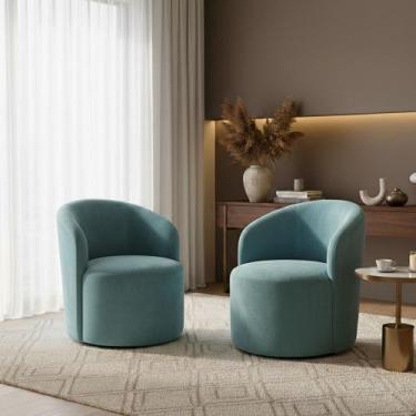 Imagem de Kit 02 Poltronas Curva Orgânica Nature Gaia Veludo Azul Turquesa - Mon