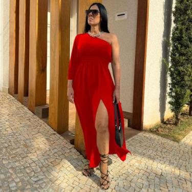 Imagem de Vestido Plus Size Nula Manga Elegante Com Fenda Moda Feminina Moderna 
