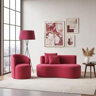 Imagem de Conjunto 01 Poltrona + Sofá Curvo Orgânico Nature Gaia Veludo Vermelho
