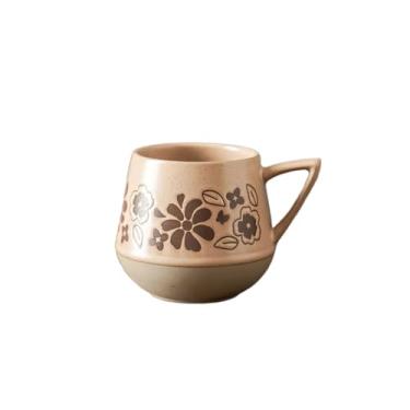 Imagem de URGDWEKJY Caneca de viagem estilo vintage copo de argila floral para casa caneca de chocolate quente xícara de café de cerâmica caneca de viagem reutilizável xícara de café (C)