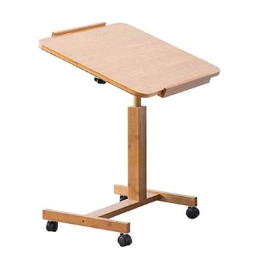 Imagem de Mesa de centro pequena ecológica mesa de cama inclinável com equipamento antiderrapante mesa auxiliar móvel com rodas secretária multiusos para computador portátil altura ajustável para sofá junto a C